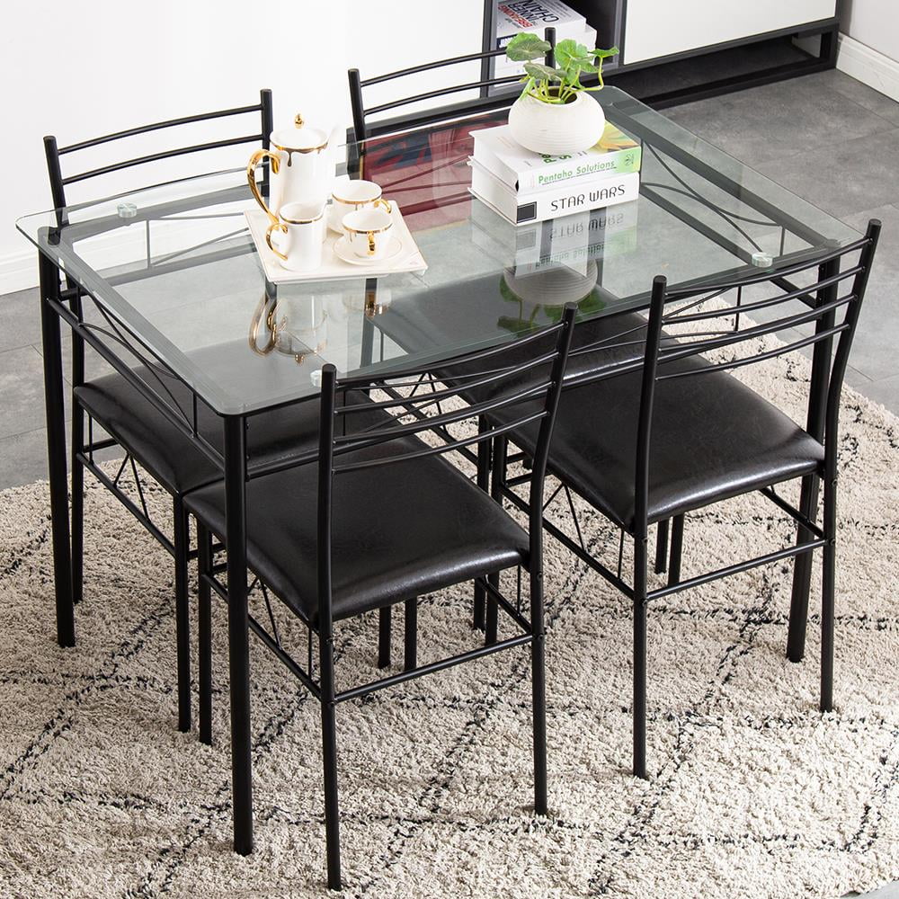 5 Piece Glass Dining Set with Metal Frame M124