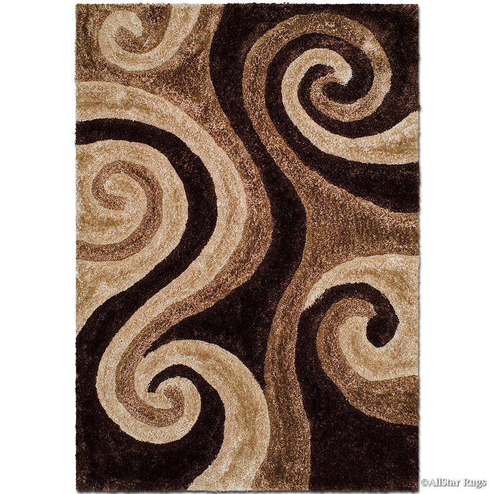 Shaggy Area Rug with 3D Brown Spiral Design 5' x 7' B6266