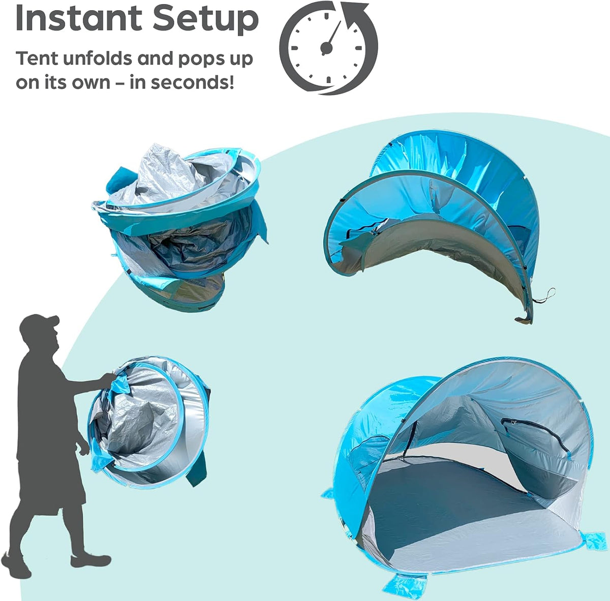 Blue Pop Up Beach Tent 3 4 Person Sun Shelter with UPF 50+ UV Protection W79525