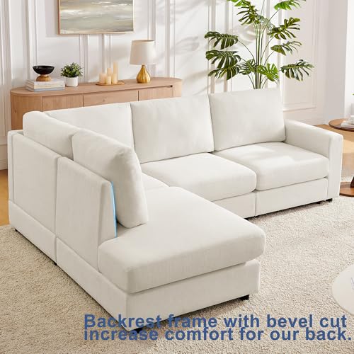 Cream L Shaped Sectional Sofa with Reversible Chaise C361983