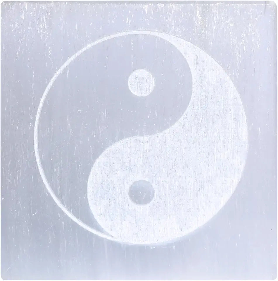 White Engraving Selenite Chakra Slab Energy Plate Coaster M3879