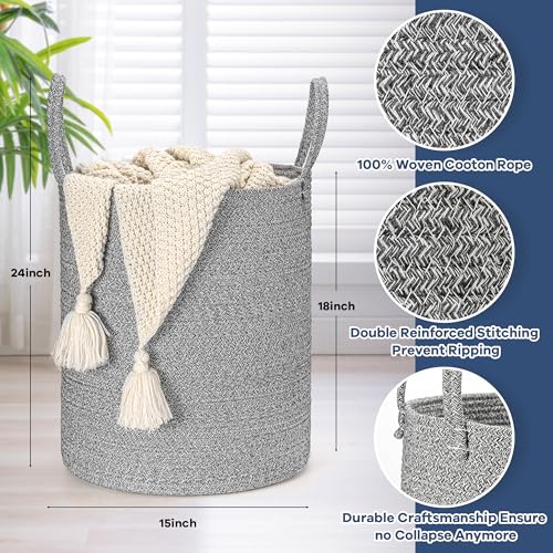 Pink Woven Cotton Rope Laundry Basket Hamper J165435