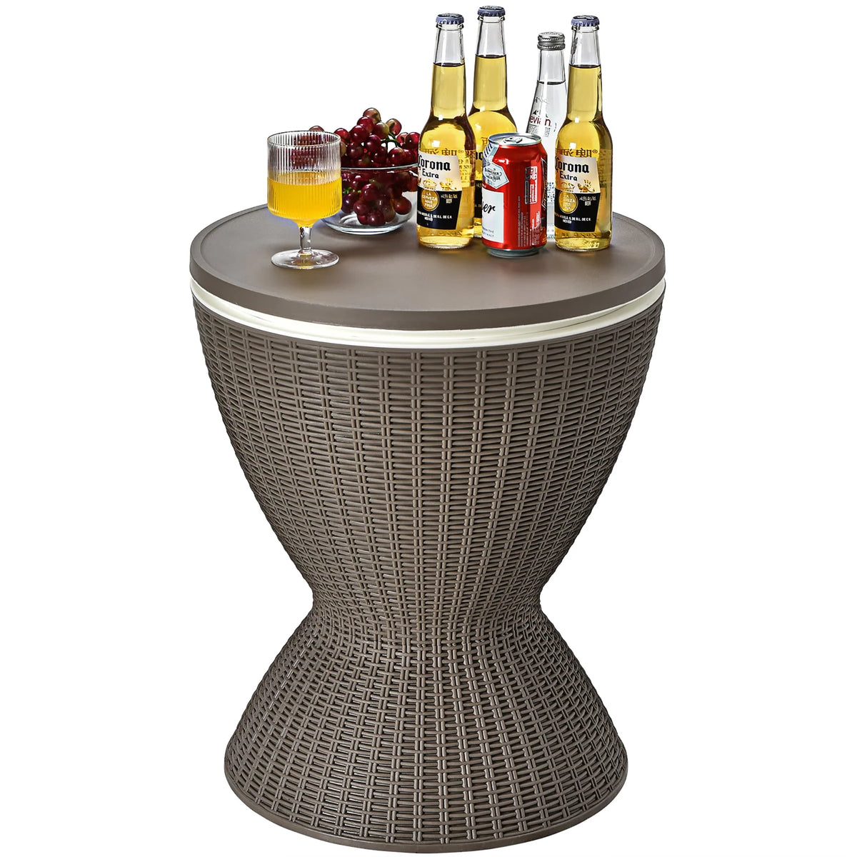 8 Gallon 3 in 1 Patio Rattan Cooler Bar Table Brown T701
