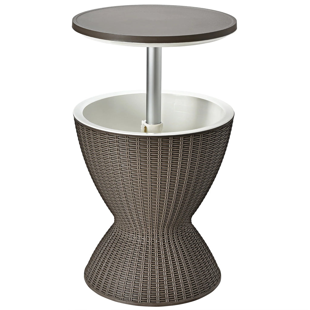 8 Gallon 3 in 1 Patio Rattan Cooler Bar Table Brown T701