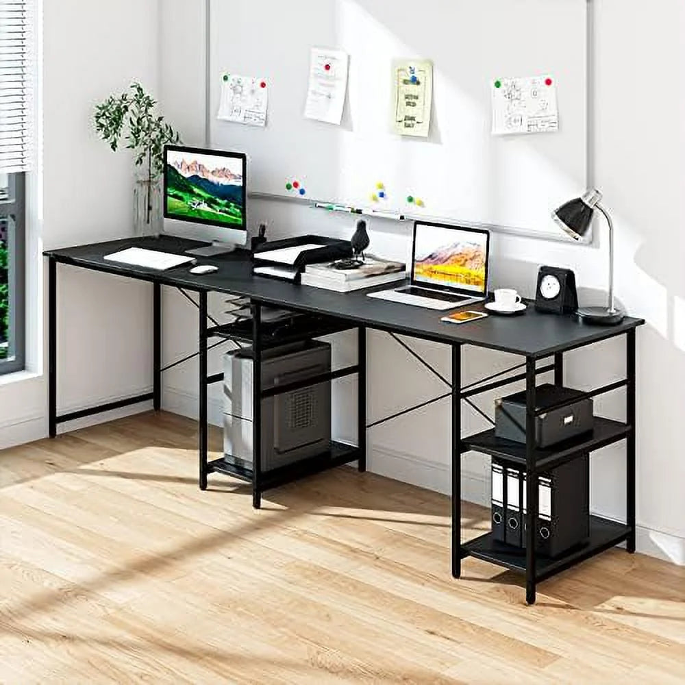 L Shaped Wooden Desk with Shelves V916
