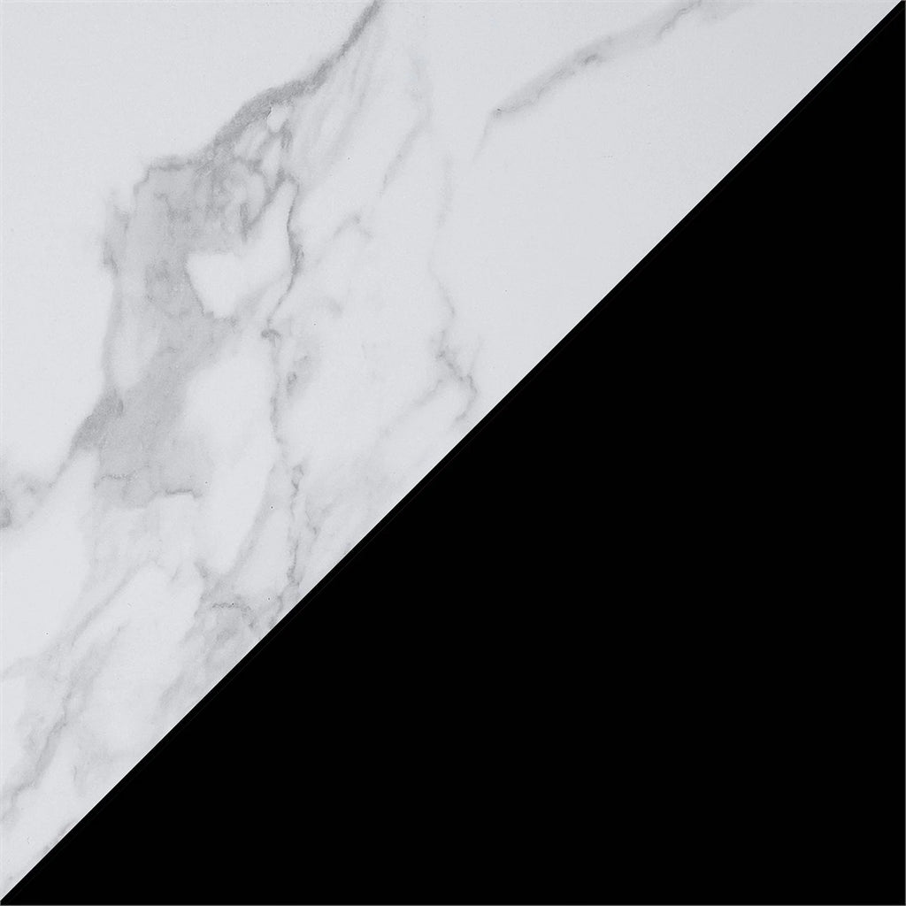 White Faux Marble and Black Wood Console Table with Shelf X409494