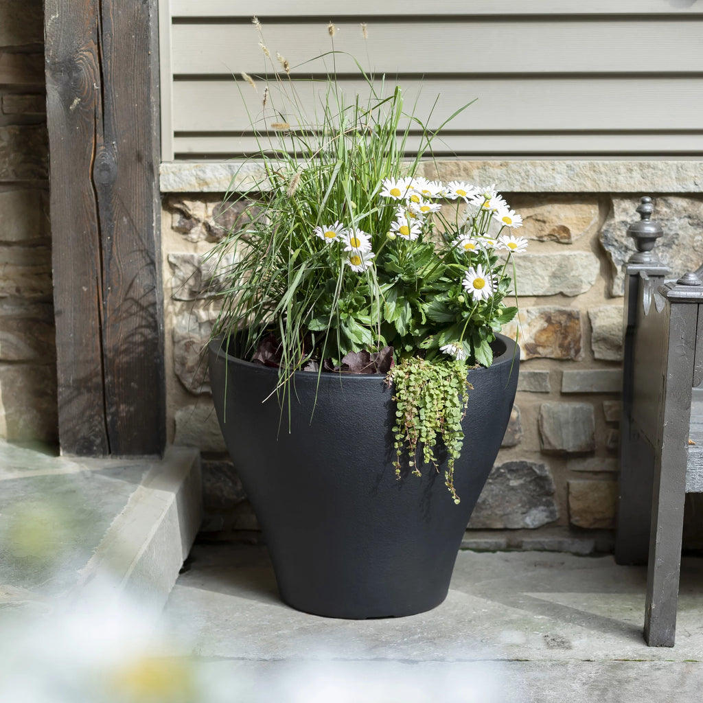 Dark Cedar Round Indoor Outdoor Plastic Planter and Pot D241351