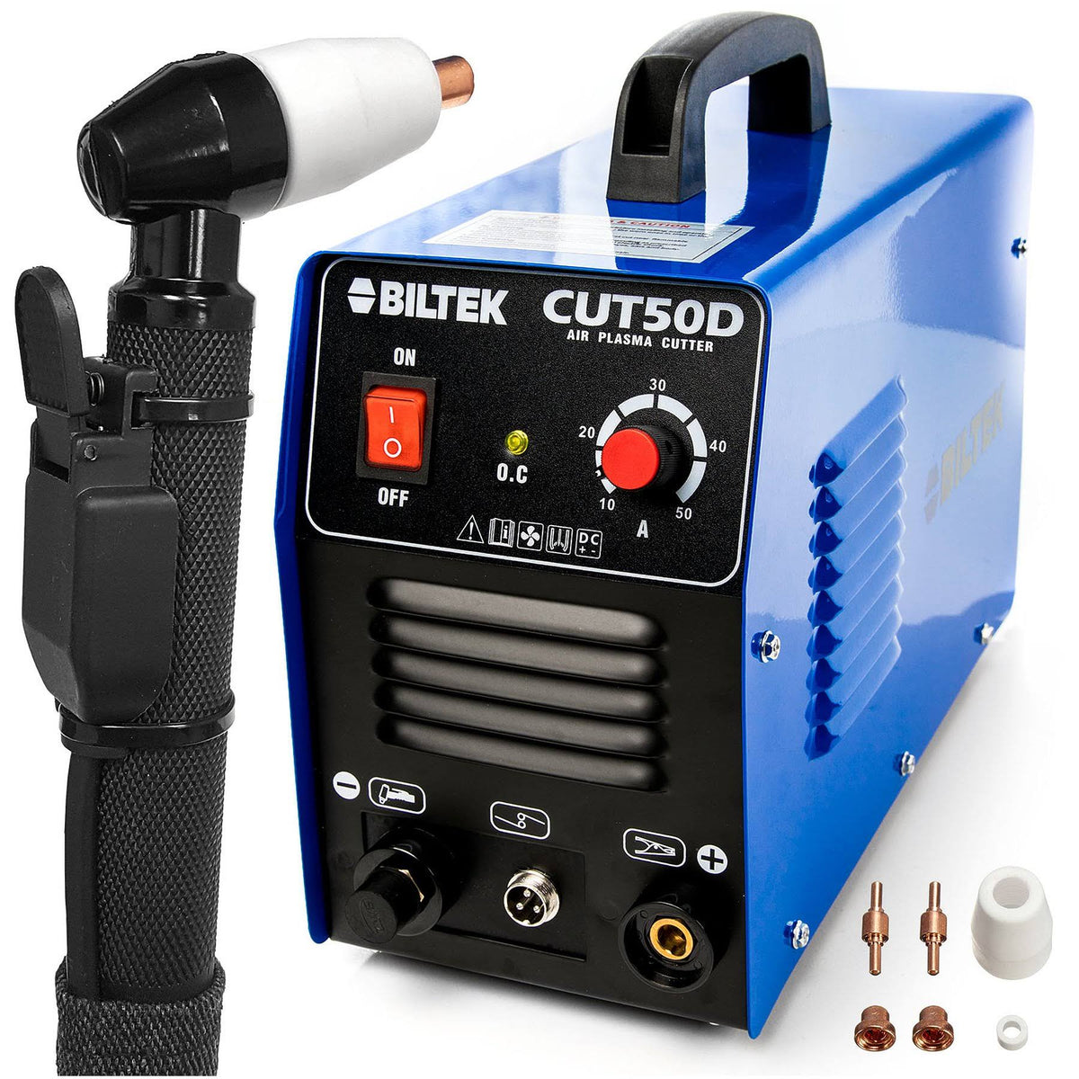 50Amp Air Plasma Cutter, 1/2x22 inch Cut 110V/220V Input Dual Voltage D72609