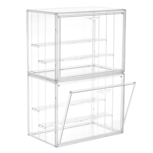 Acrylic 3 Layer Adjustable Display Case with Magnetic Door 2Pack Q631