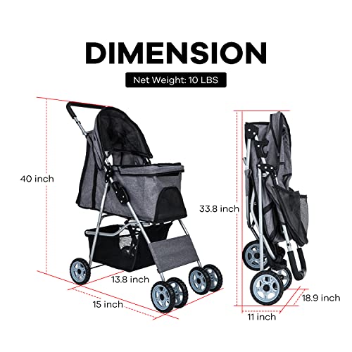 Grey 4 Wheel Pet Stroller U27141