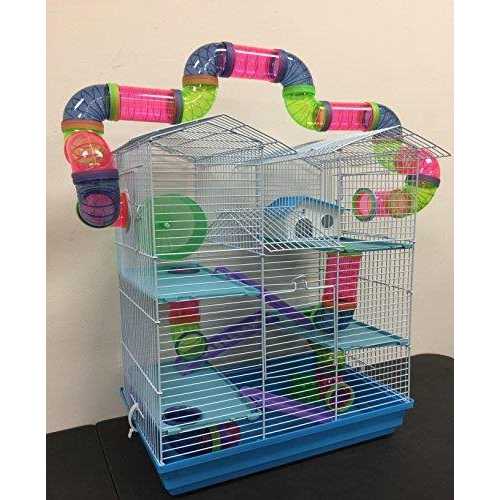 Large Multi-level Wire Animal Cage with Long Crossover Tube W16768