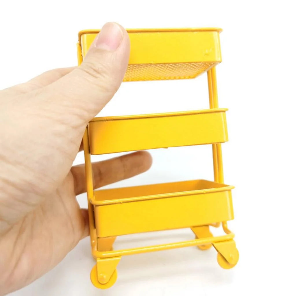 Yellow Metal Storage Shelf with Dollhouse Furniture Decor I3250