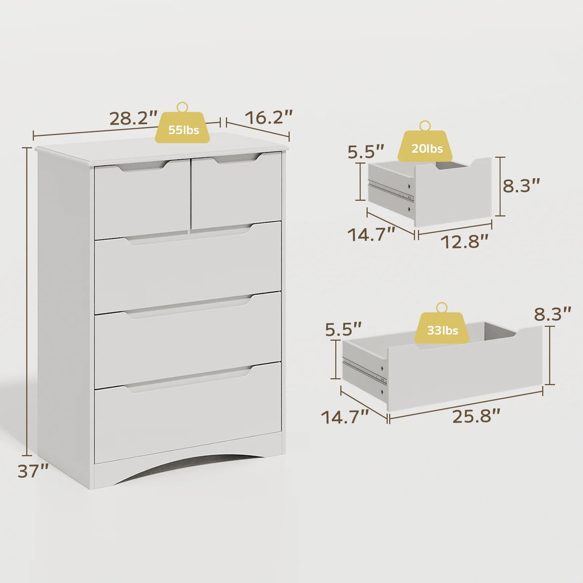 White 5 Drawer Wood Dresser N750167