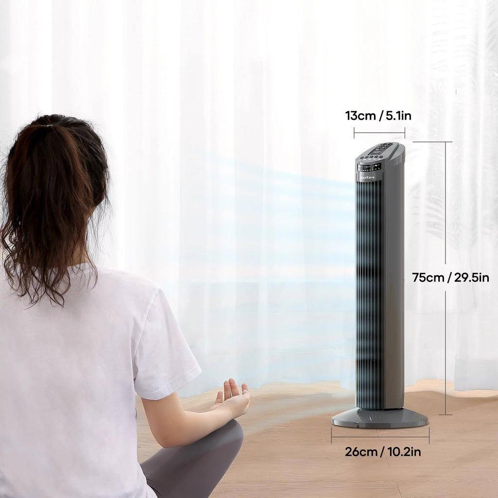 70° Oscillating Tower Fan with Remote Control 3 Speeds 3 Wind Modes Timer Dark Gray H87307