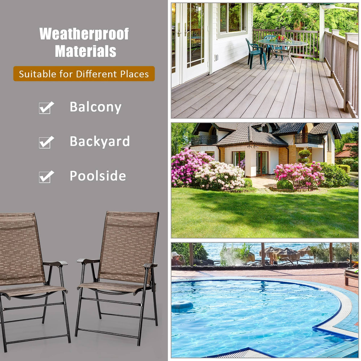 4 Piece Outdoor Patio Folding Chair with Armrest W161924
