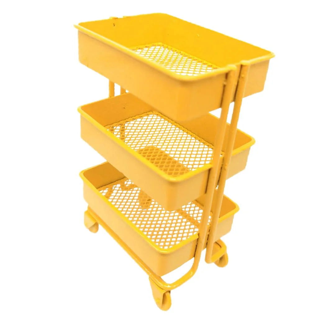 Yellow Metal Storage Shelf with Dollhouse Furniture Decor I3250