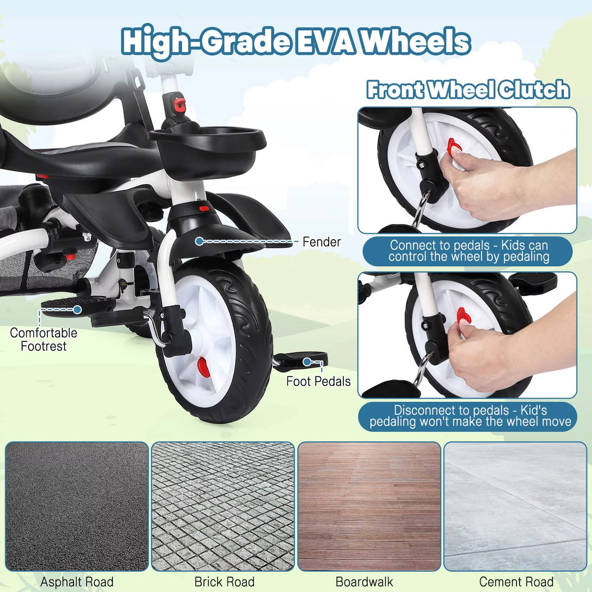 Folding Toddler Tricycle with Adjustable Push Handle, Harness, Canopy and Storage O423