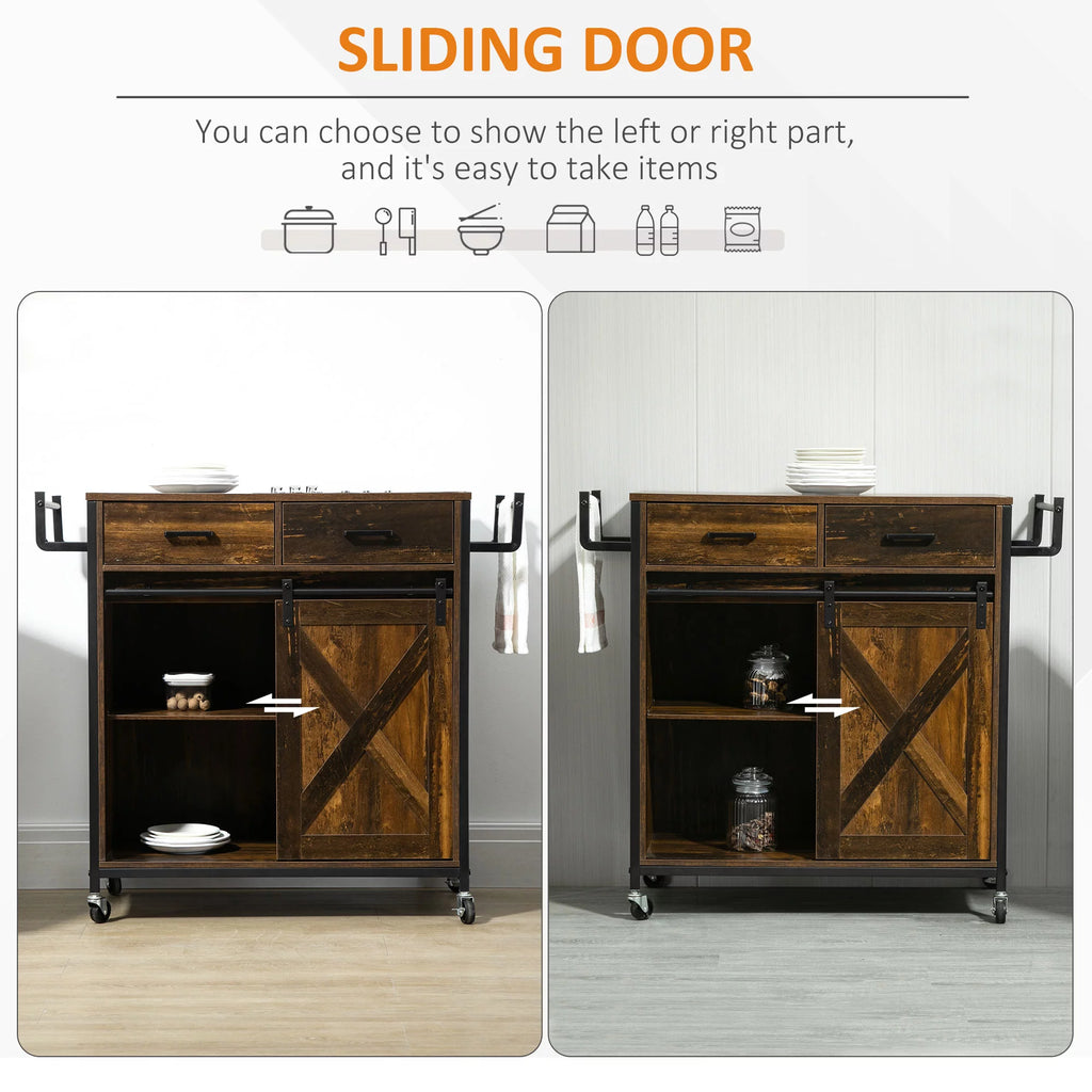 Rolling Kitchen Cart with Adjustable Shelf, Two Drawers and Towel Rack L249