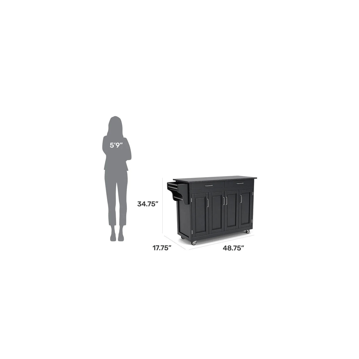 Black Wood Rolling Kitchen Cart R613