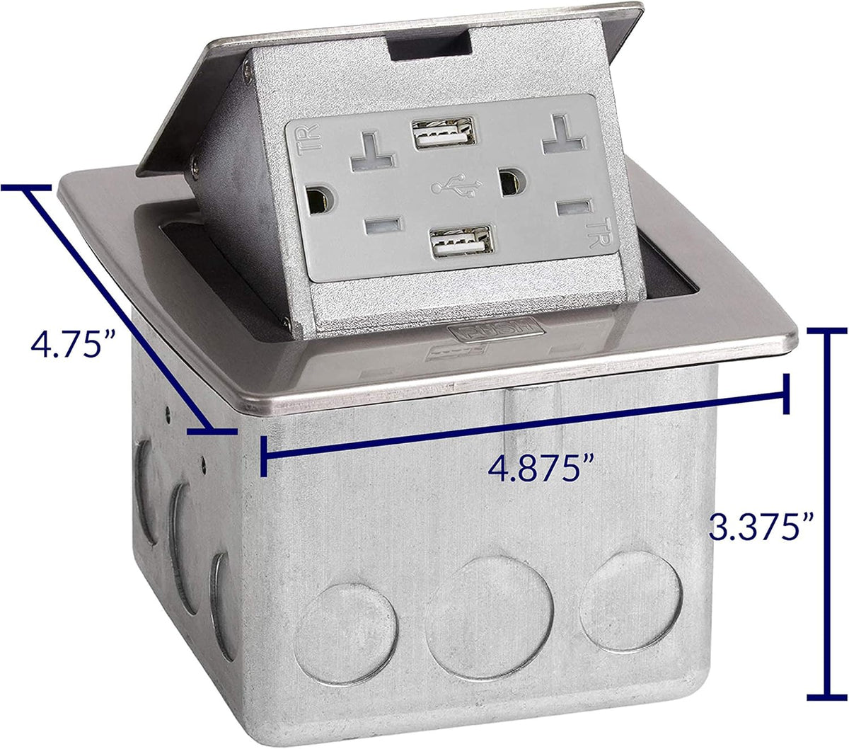 Pop Up Countertop Box with 15A Power and 2 USB Receptacle, Stainless Steel W822628