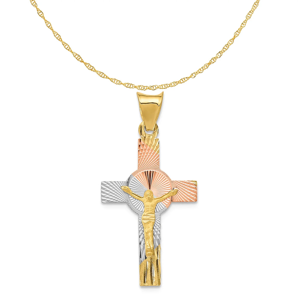 14K Two-Tone Gold Rhodium Plating Crucifix Cross Pendant Necklace G568