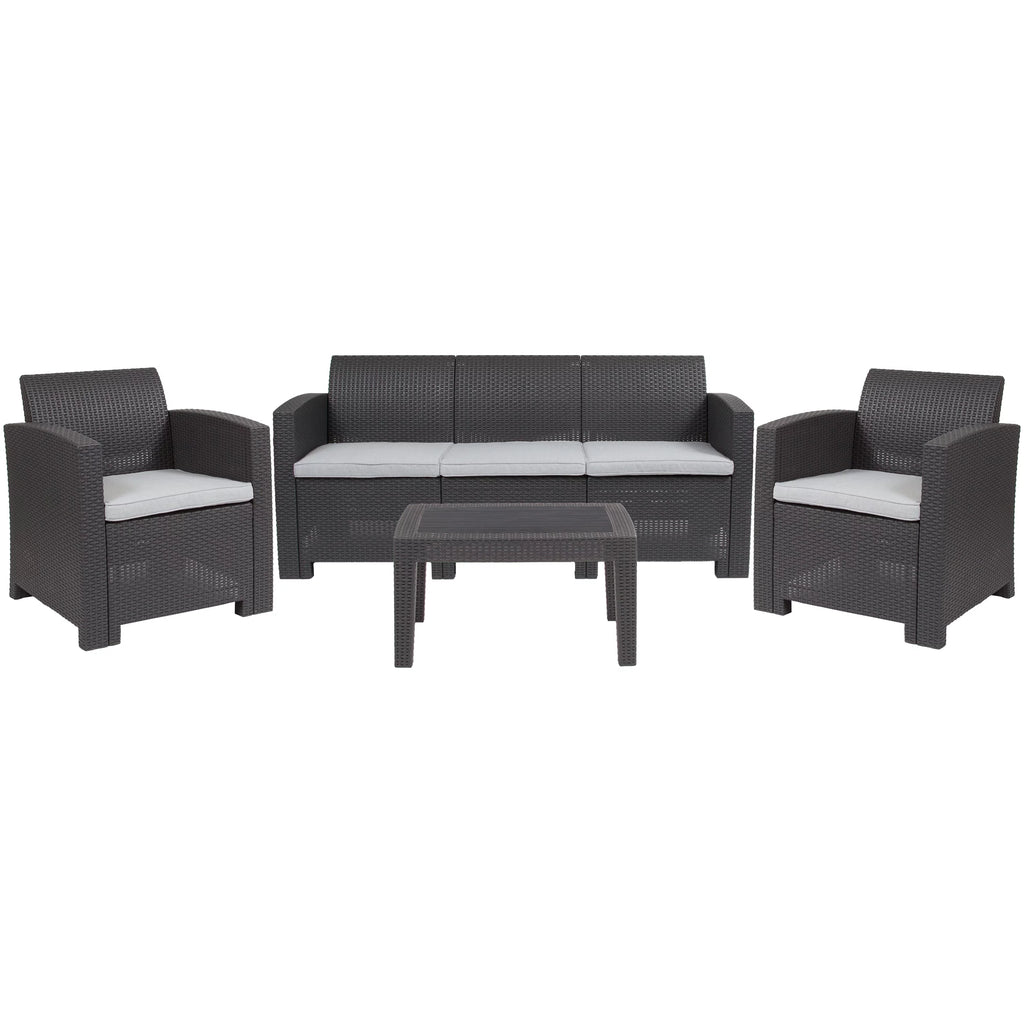 Dark Gray Faux Rattan 4 Piece Patio Furniture Set F186854