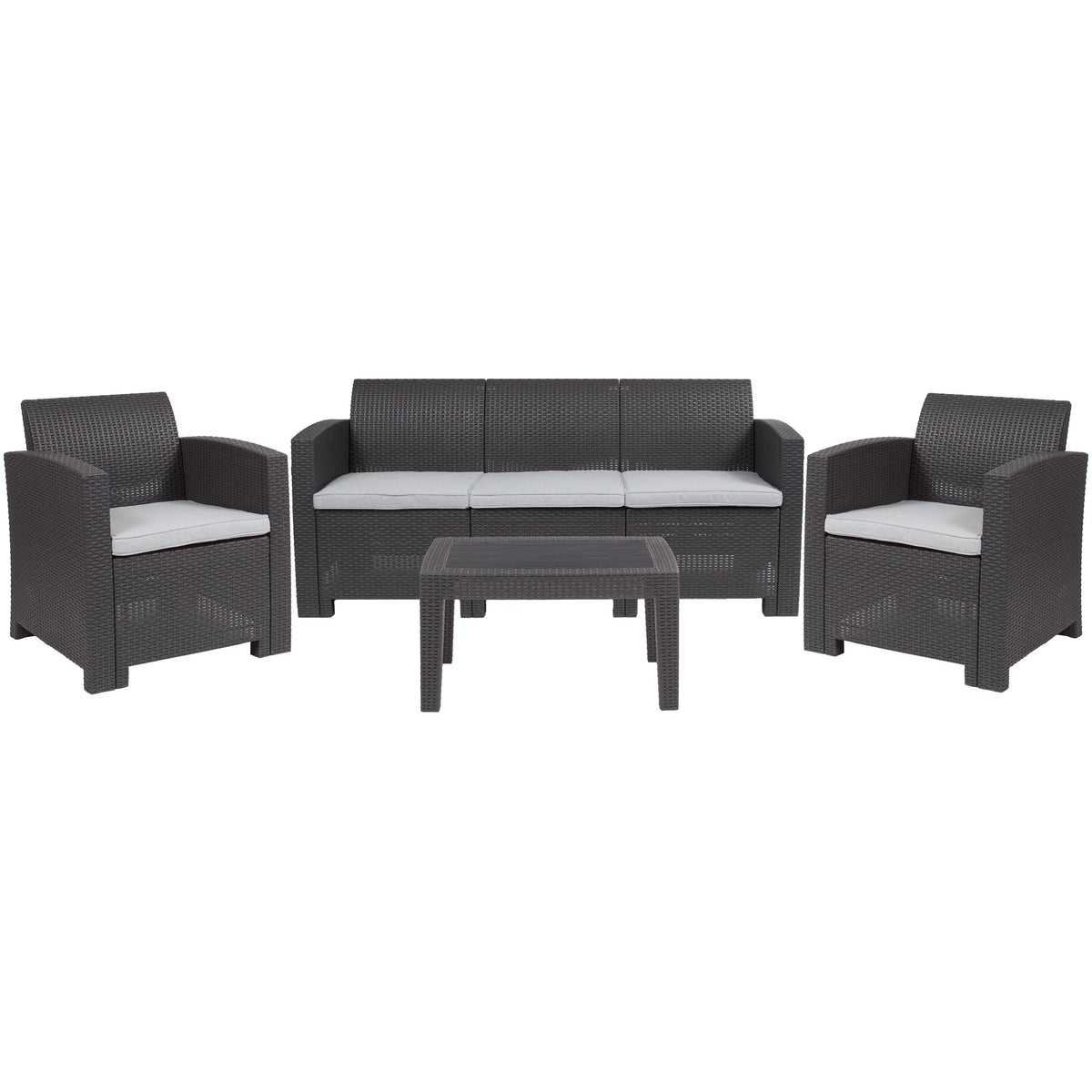 Dark Gray Faux Rattan 4 Piece Patio Furniture Set F186854