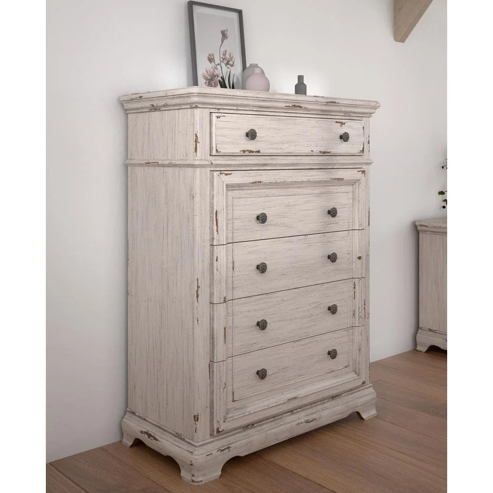 Antique White Wood Five Drawer Chest P683530