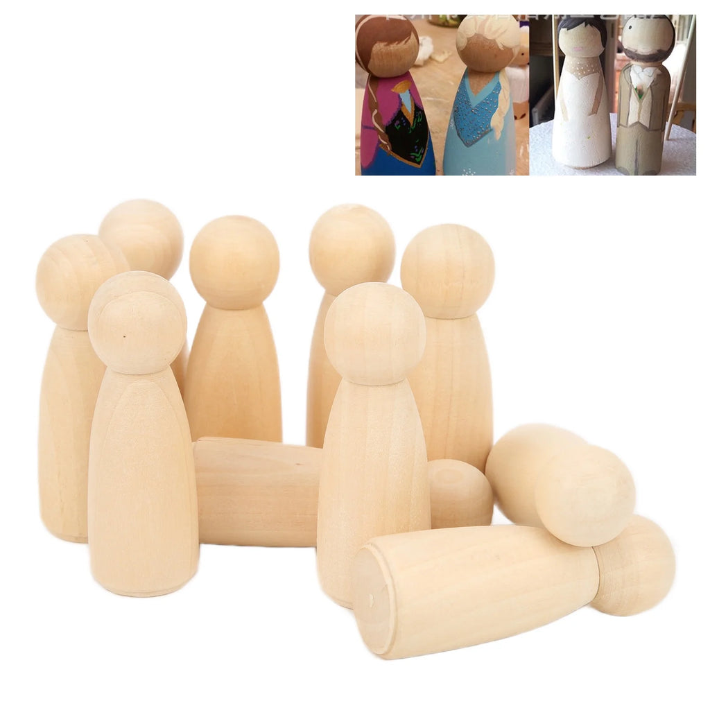 10Pcs Unfinished Wooden Peg Dolls for Kids DIY Craft 75mm / 3.0in X364
