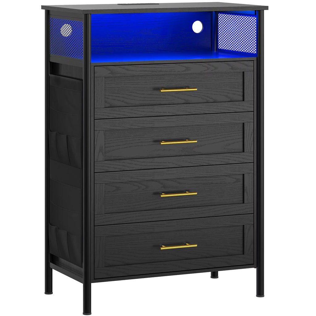 Black 4 Drawer Dresser with Charging Station A275