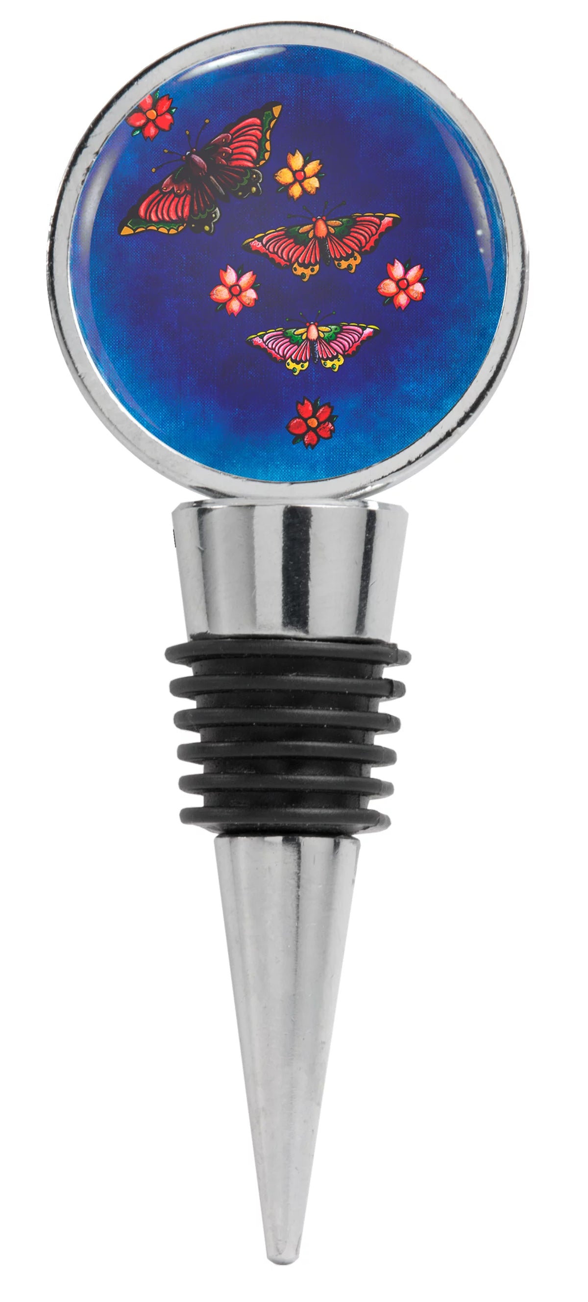 Pink Butterflies and Flowers Blue Wine Stopper G754066