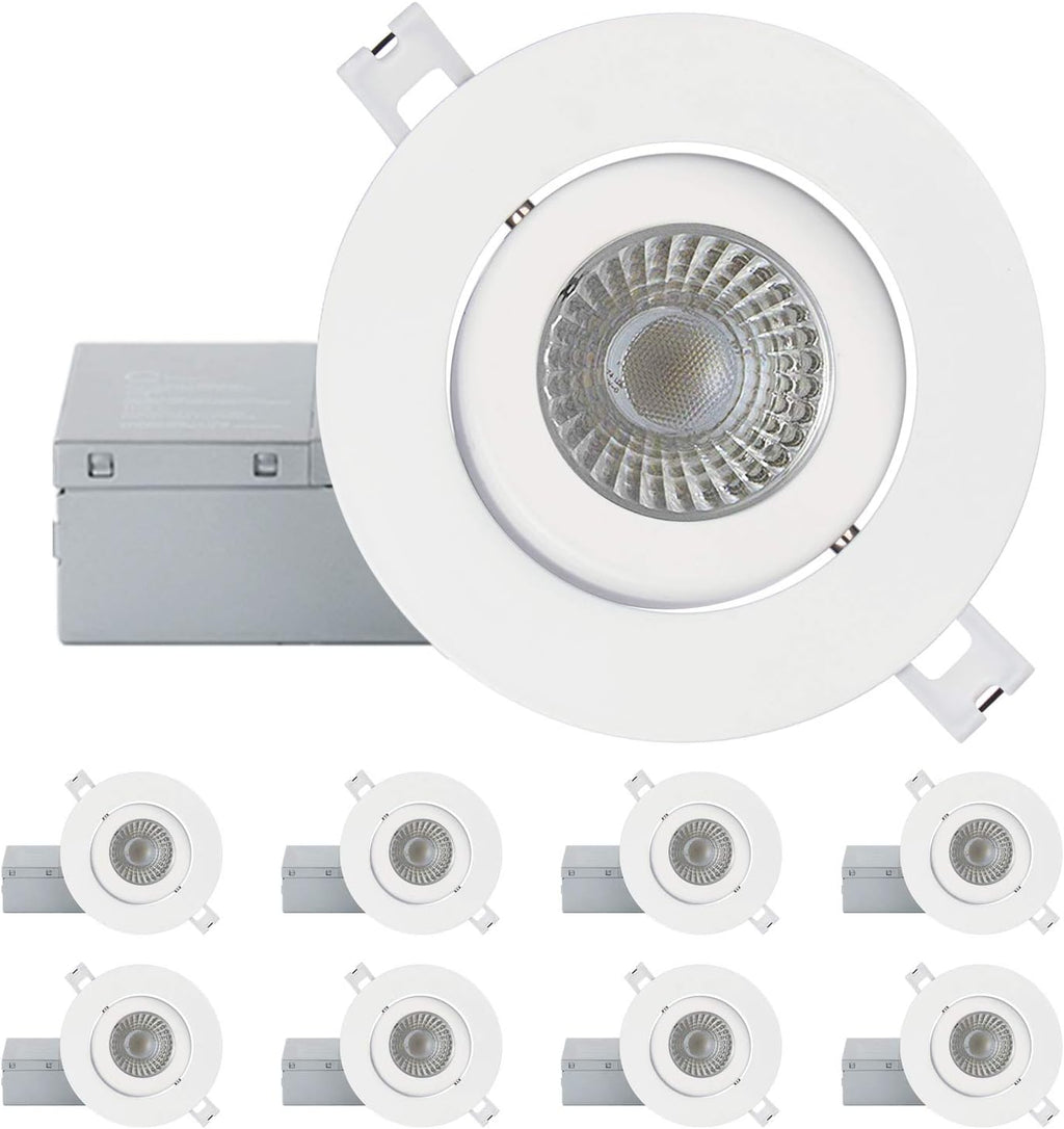 4 Inch Ultra-Thin Adjustable LED Recessed Lighting, 10 Watts, 750lm, Dimmable, 6500K True White, 10 Pack Q83615