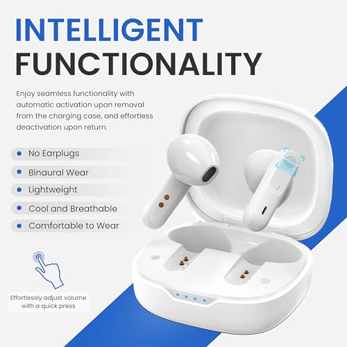 Rechargeable Noise Cancelling Hearing Amplifiers with Portable Charging Case (White) S4905