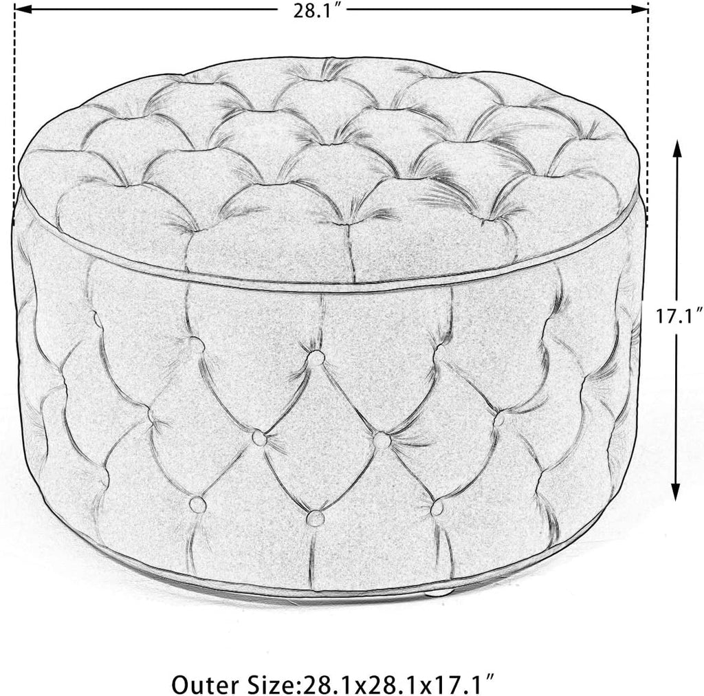 Beige Button Tufted Storage Ottoman Y240611