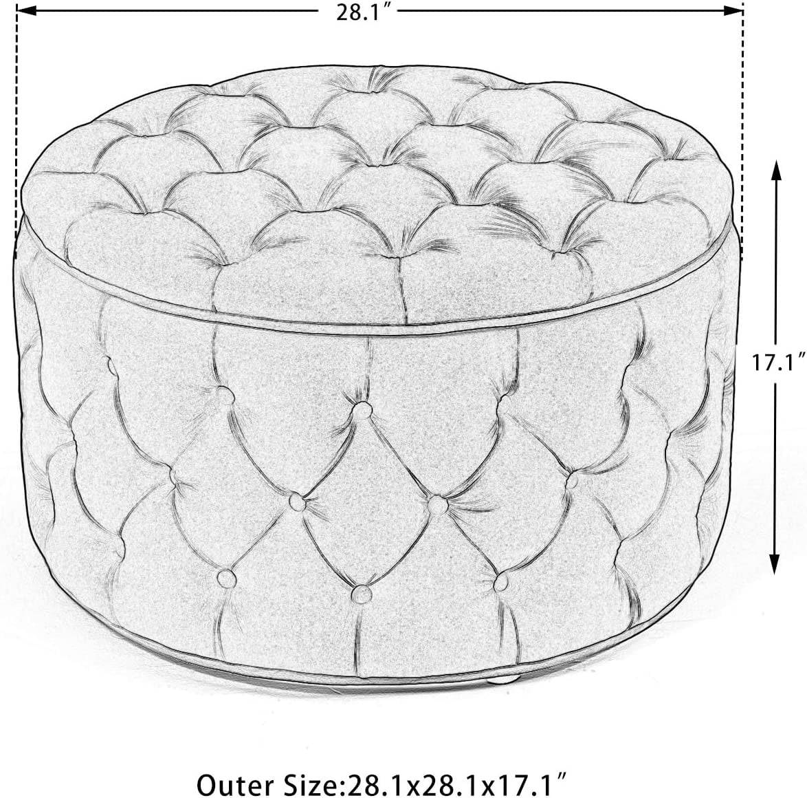 Beige Button Tufted Storage Ottoman Y240611