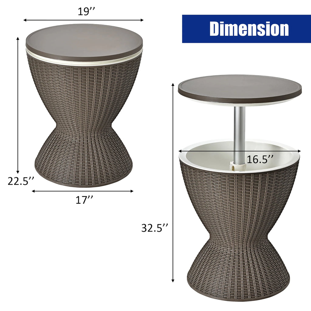 8 Gallon 3 in 1 Patio Rattan Cooler Bar Table Brown T701