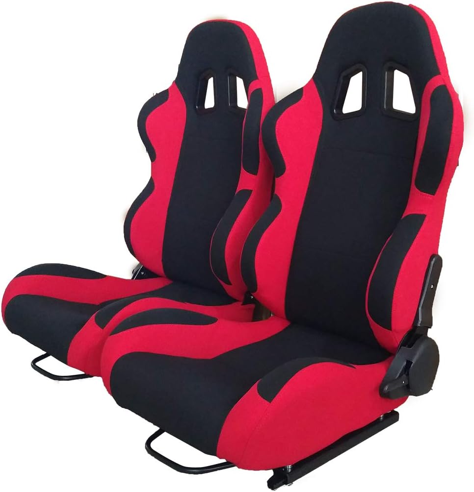 Black Red Racing Bucket Seats Pair J613