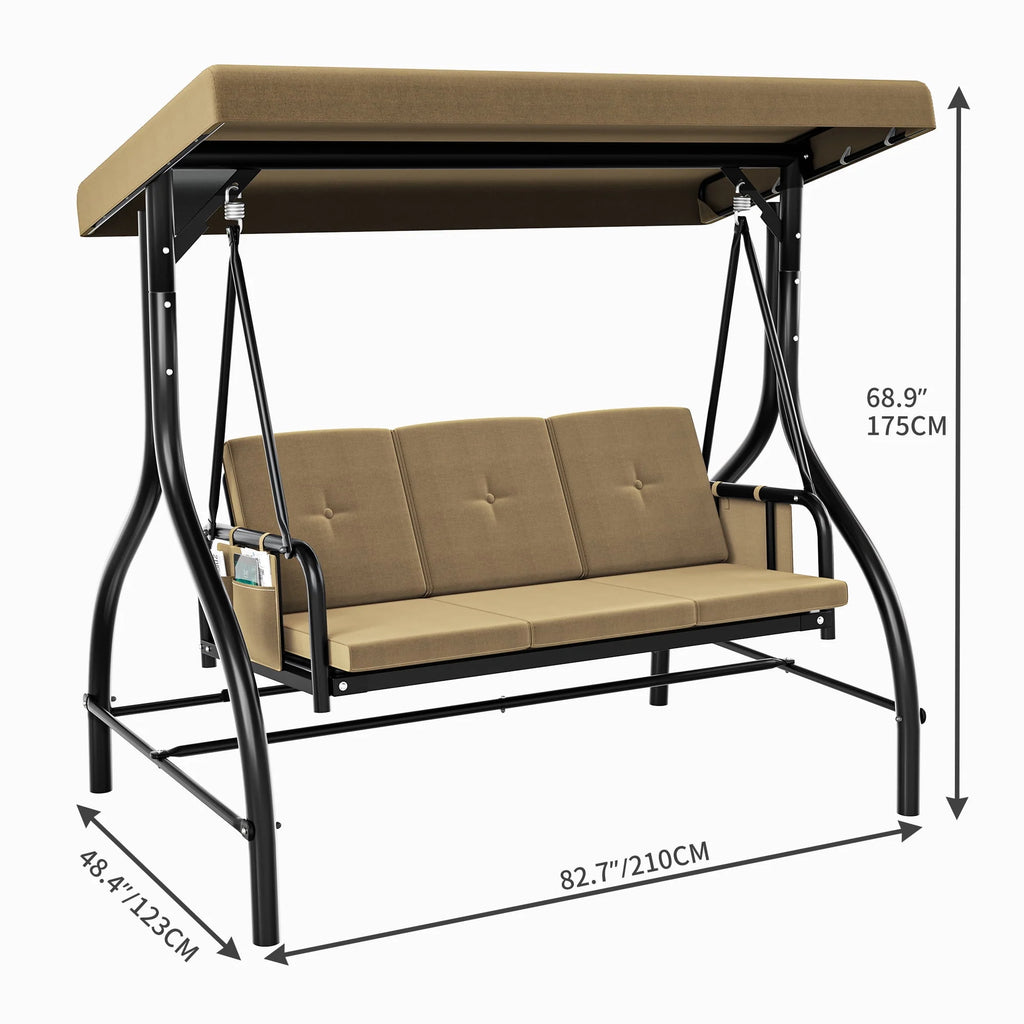 3-Seats Outdoor Patio Swing Chair with Adjustable Canopy and Removable Cushion C7990
