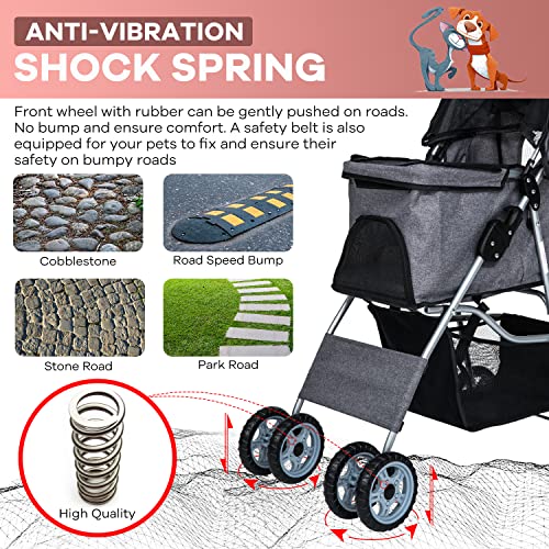 Grey 4 Wheel Pet Stroller U27141