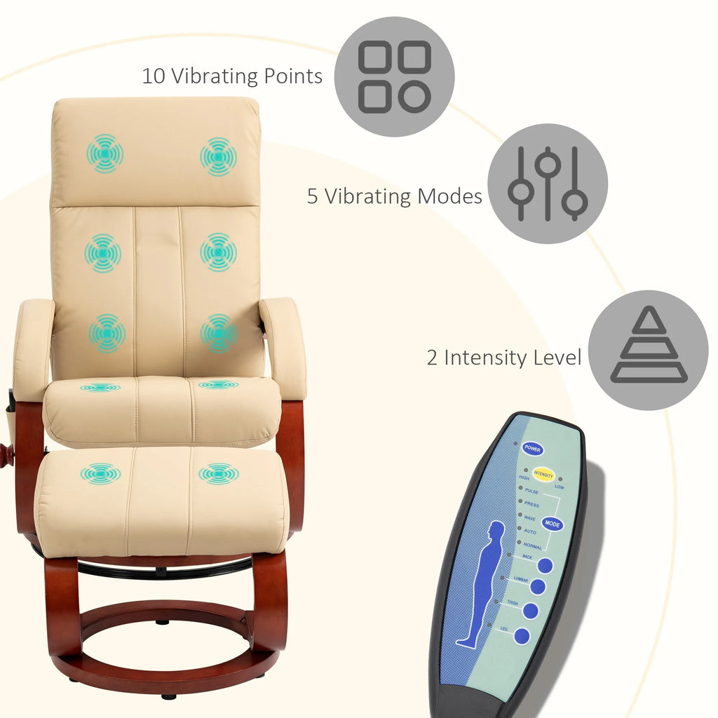 Beige Electric Faux Leather Recliner Chair with Ottoman D109556