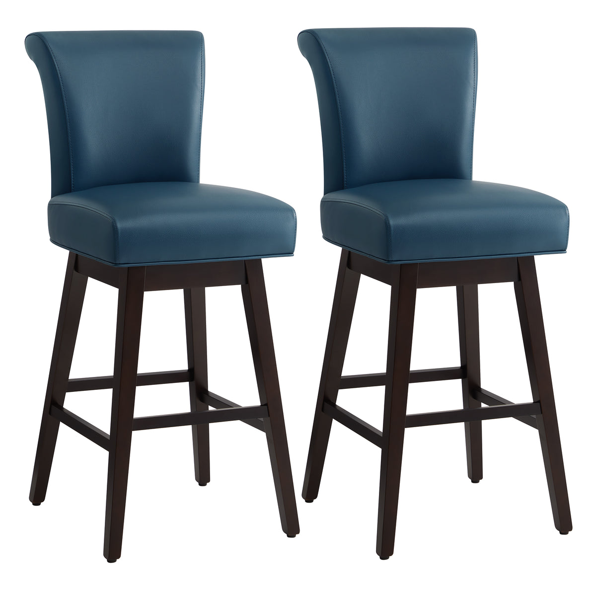 Dark Blue Faux Leather Upholstered Swivel Counter Bar Stools Set of 2 R28611