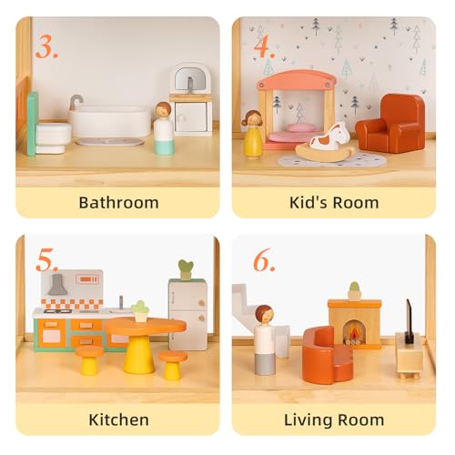 Large Wooden 3-Story Dollhouse with 42 Pcs Furniture J833731
