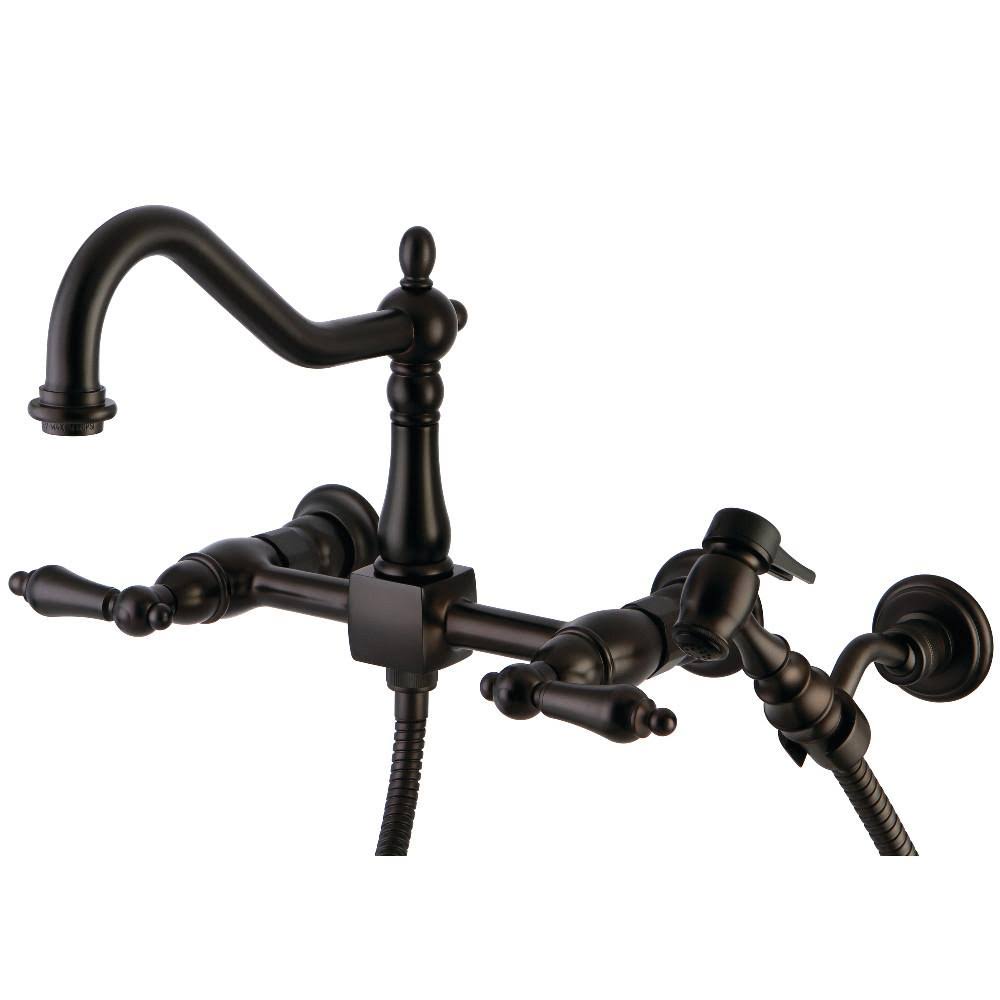 Antique Brass Wall Mount Kitchen Faucet with Brass Sprayer B646