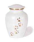 Pet Urn Cloud White Vertical Brass Paws (Small) F92358