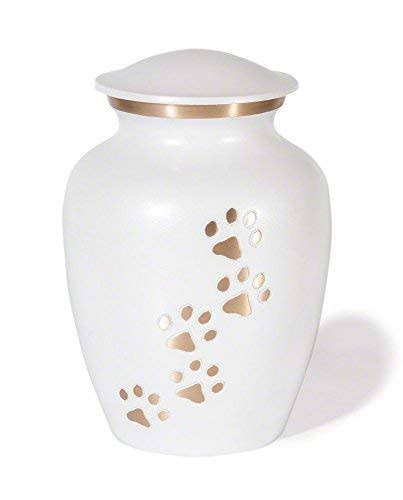 Pet Urn Cloud White Vertical Brass Paws (Small) F92358