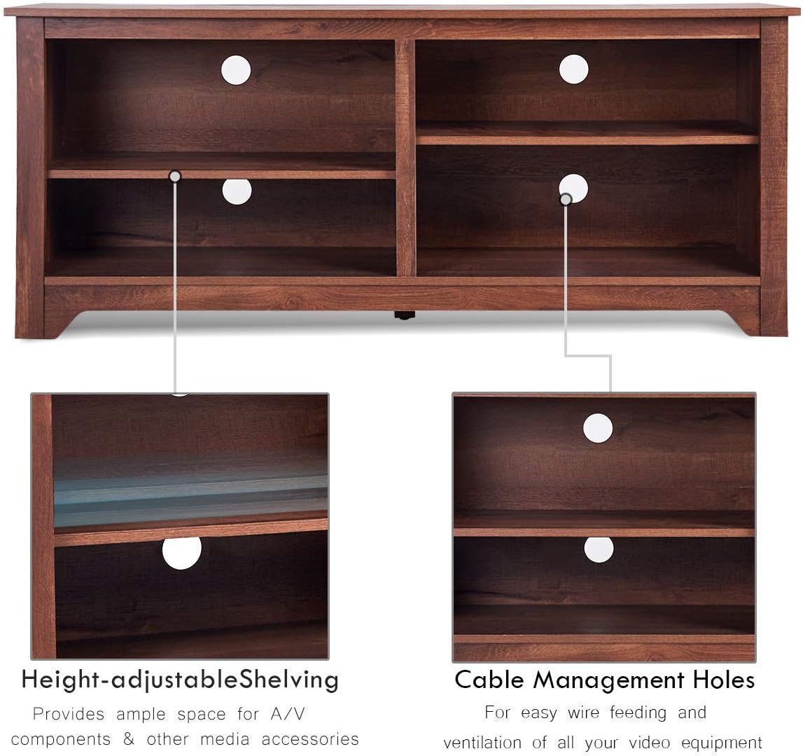 Brown Wood TV Stand with 4 Open Storage Shelves J87825