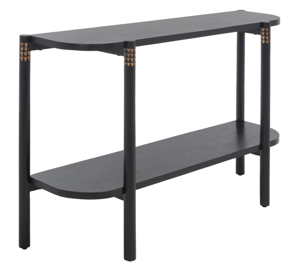 Black Natural Wood Console Table with Shelf N7704