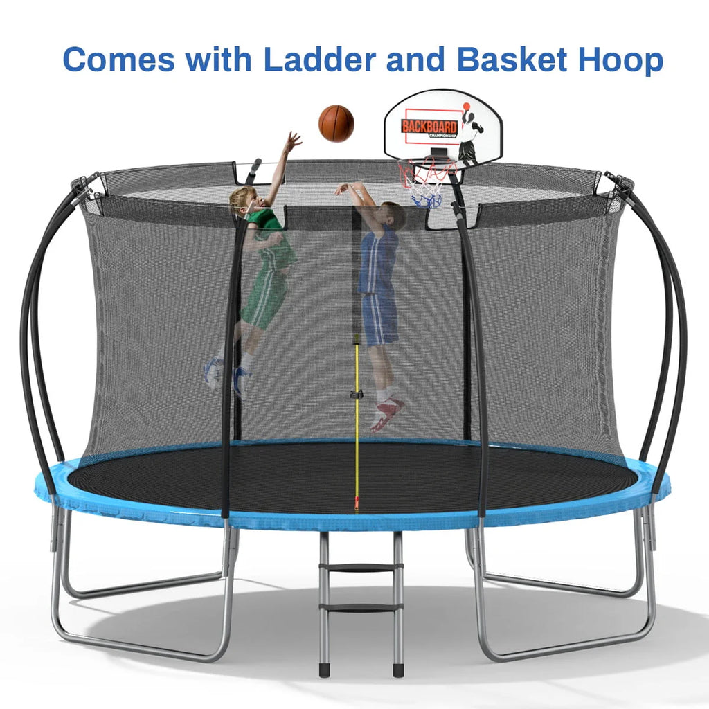 12 ft Trampoline with Enclosure and Basketball Hoop M554051