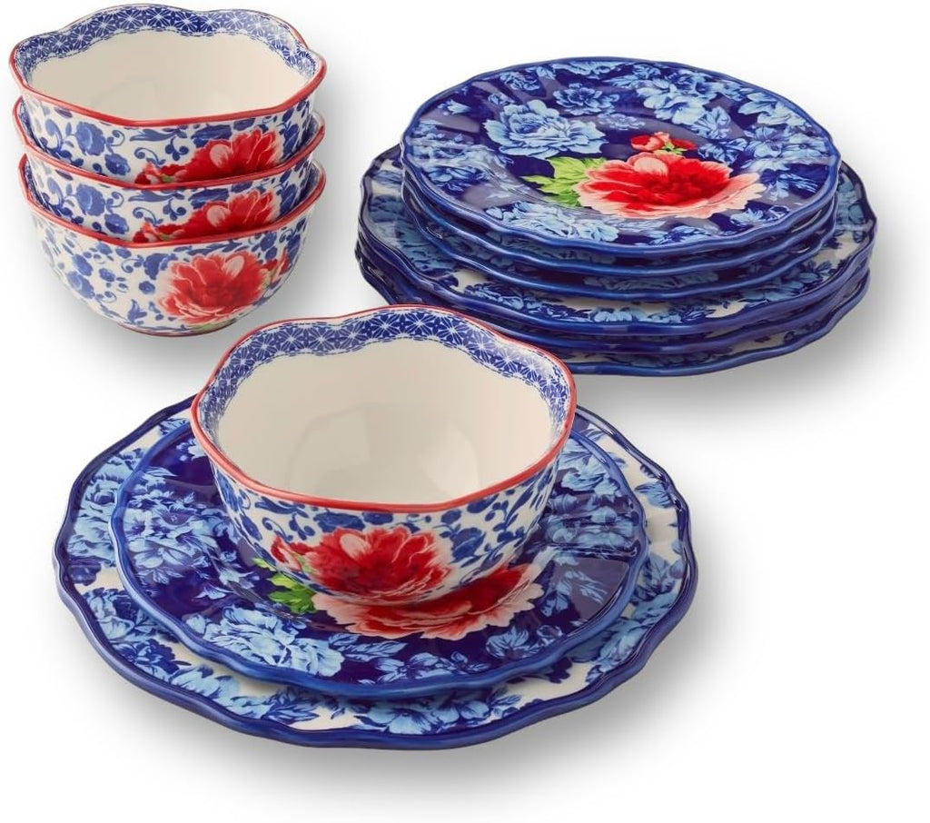 12-Piece Blue Floral Dinnerware Set K456331