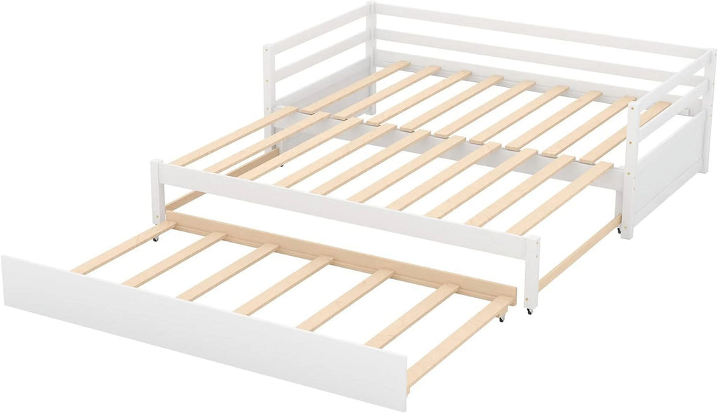White Wood Extendable Daybed with Trundle C681